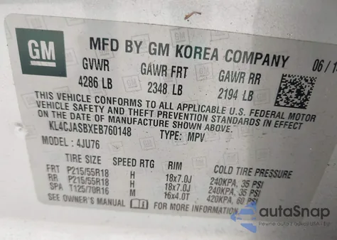 2014 Buick Encore z USA, uszkodzony, nr VIN KL4CJASBXEB760148